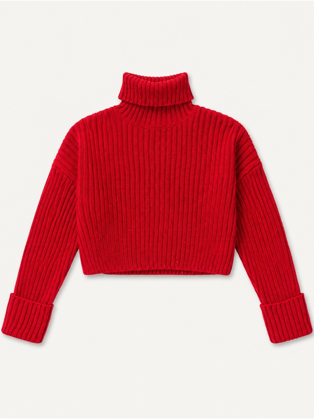 Zara Red Ribbed Turtleneck Crop Sweater